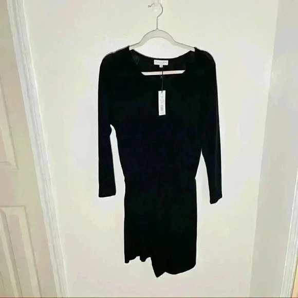 NWT Michael Stars Hally Ruched Side Faux Wrap Tahoe Jersey Dress in Black - Picture 2 of 7